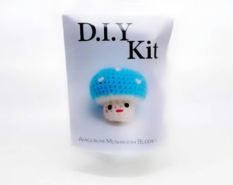 DIY KIT - Amigurumi Blue Mushroom Buddies