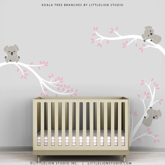 Pink Gray No Deer T:Gray/_77/_47/_48 Grey Tree Decal Baby Room Tree Decals Pink Nursery Decor Nature/_Trees