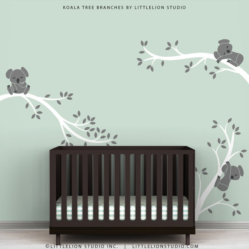 Baby Wall Decal Nursery Wall Art White Tree Gray Bears Koala Etsy