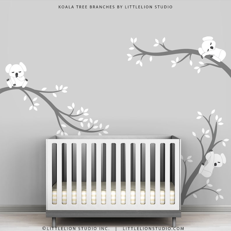 Baby Room Decals Kids Wall Decals White and Grey Koala Tree Etsy