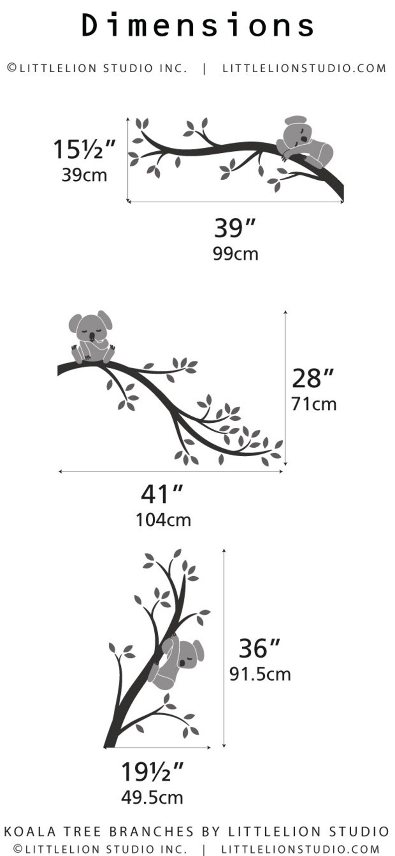 Baby Room Decals Kids Wall Decals White and Grey Koala Tree Etsy