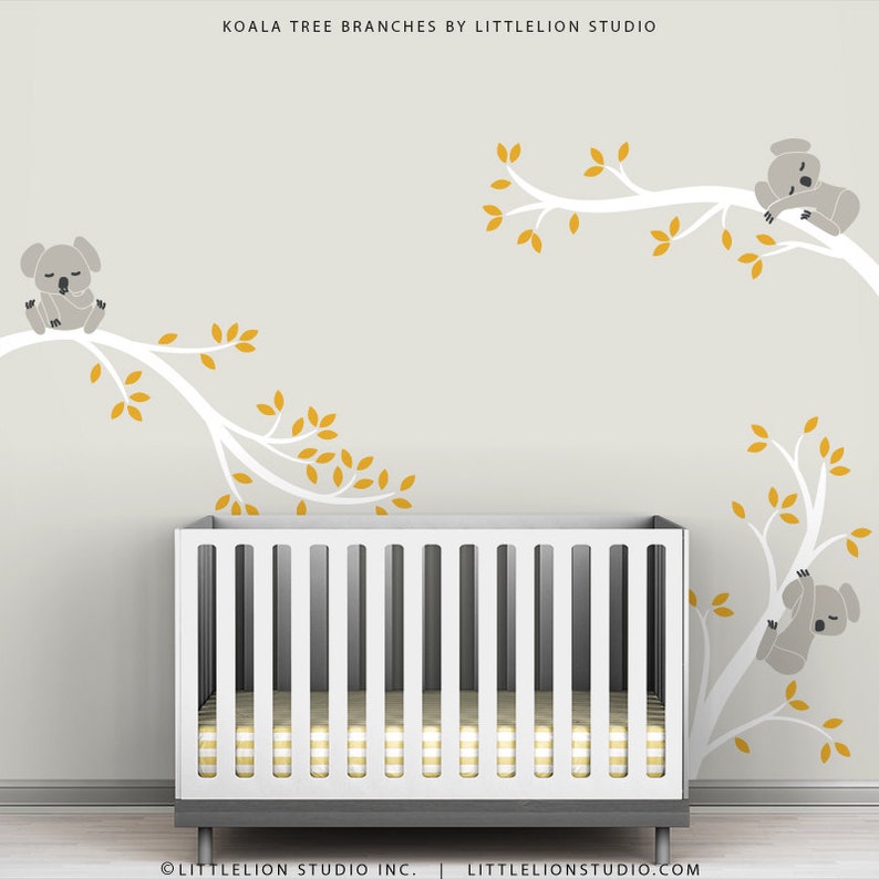 Kids Wall Decals Gray White and Dark Yellow Baby Room Wall Etsy