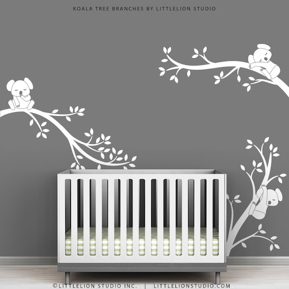 White Tree Wall Decal Gray Wall Modern Baby Nursery Wall Decor Etsy