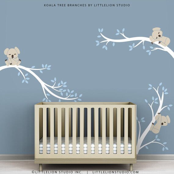 Baby Wall Decals for Nursery Decor White Tree Blue Leaves Wall Etsy