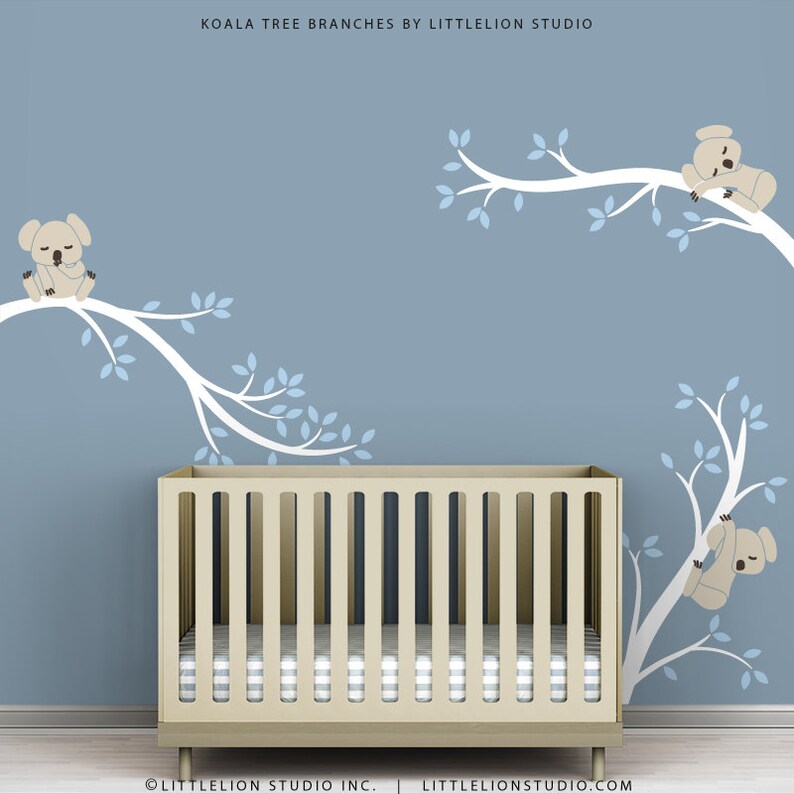 Baby Wall Decals for Nursery Decor White Tree Blue Leaves Wall Etsy