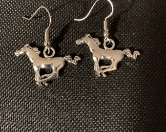 Antique Silver Running Horse Charm Earrings