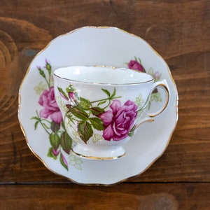 Royal Vale Bone China Tea Cup and Saucer set, made in England, Pink Roses