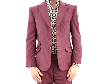Red Hopsack Two Piece Suit Expensive Looking Fancy Paisley Lining Men's Body Framing Fit Jacket Matching Slacks Bespoke Custom Made by Hand