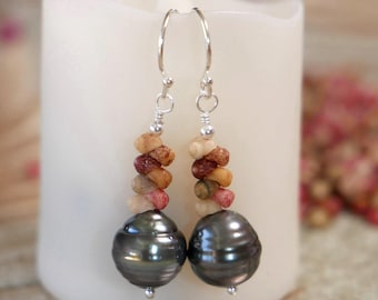 1" Dainty Hawaii Shell Earrings with Kahelelani & Tahitian Pearl Island Style Jewelry #3125