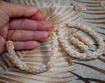 18.5" Hawaiian Shell Necklace Set – Crown Flower Style Niʻihau Shell Jewelry #510