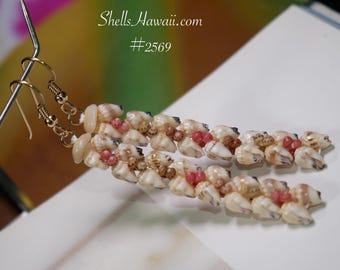 2 1/4″ Niʻihau Momi & Kahelelani Shell Earrings – Heliconia Flower Style #2569