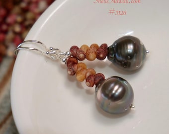 1" Kahelelani Shell & Tahitian Pearl Island Minimalist Earrings #3126