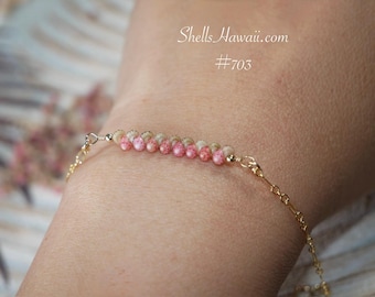 7 1/4" Pink Flower Kahelelani Shell Bracelet with 14k Gold Filled Chain #703