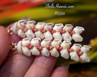 2" Niʻihau Shell Earrings Heleconia Style Pink Kahelelani Accent #2718