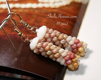1 1/4"  Niʻihau Shell Earrings – 4-Strand Kahelelani Poepoe Tied Style Hawaiian Jewelry #2643