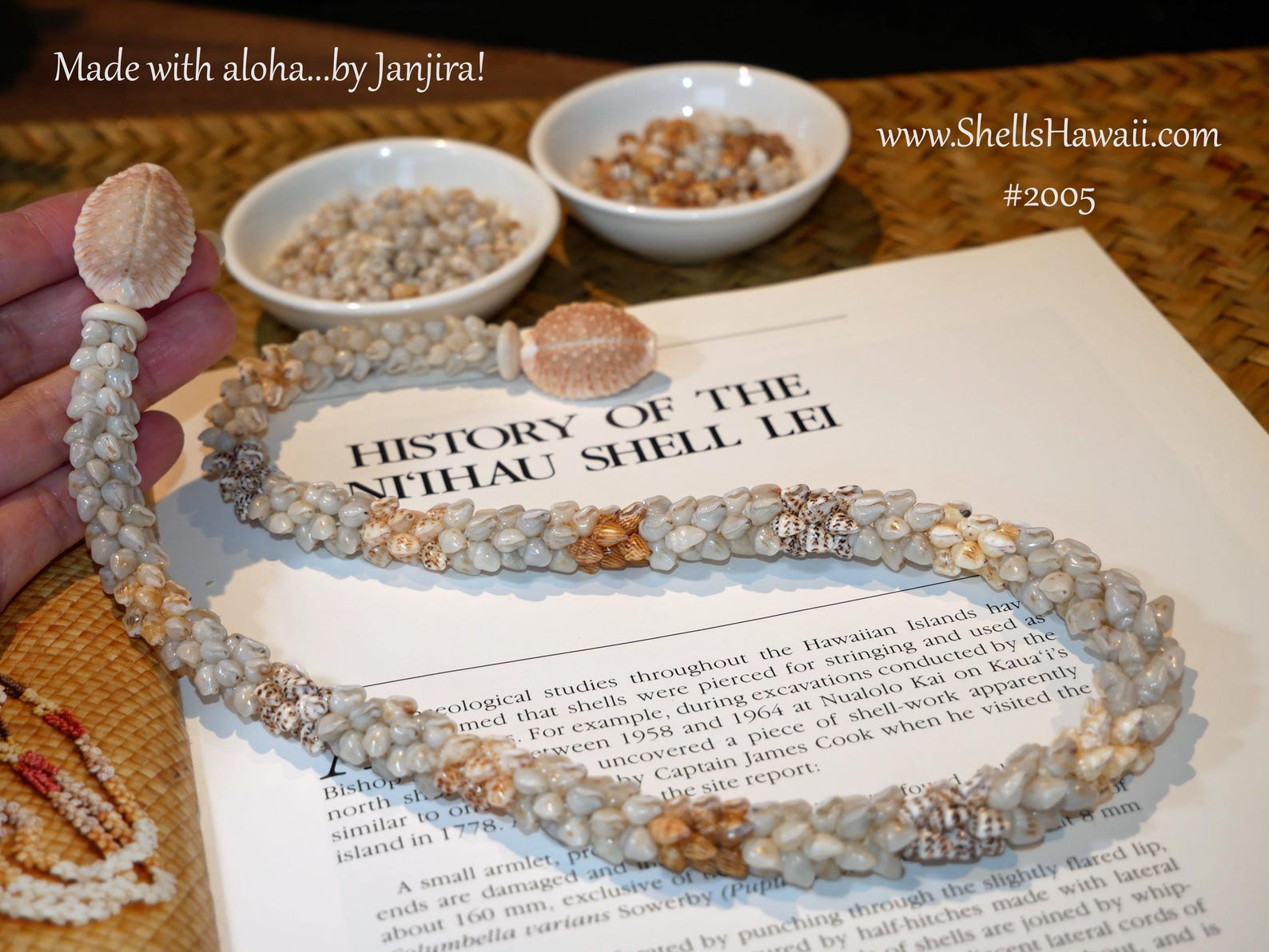 23.5" Niʻihau Momi Shell Lei – Double-double Pikake Style #2005 - Etsy