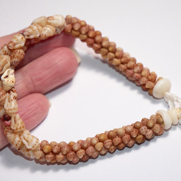 8" brown spotted Momi, natural brown, burgundy, Pink Kahelelani shell bracelet. Made with Hawaiian seashells from Kauai! #528