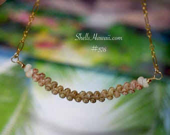 17 1/2" Ombre Green Niʻihau Shell Necklace #576