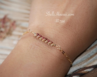 7" Genuine Kahelelani Hawaiian Shell Bracelet with 14k Gold Filled Chain #706