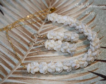 18 1/4" Hawaiian Shell Necklace and Earring Set – Crown Flower Ombre Design #512
