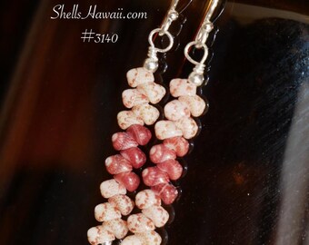 1 1/8" Dainty Kahelelani Shell Drop Earrings Keoʻkeʻo & Burgundy #3140