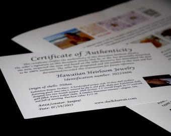 Certificate of Authenticity for Niʻihau Shell Jewelry!