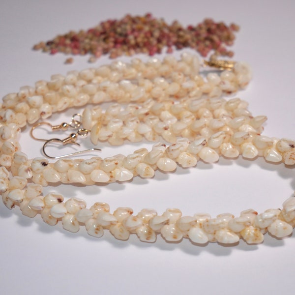 20" bijpassende set Momi pikake stijl schelpenlei/ketting en oorbellen, gemaakt van 100% Momi schelpen van Niihau #1032
