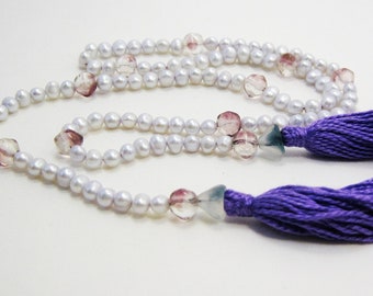 Prayer beads: Pearls, Czech glass (linear, 10 decades) 5064