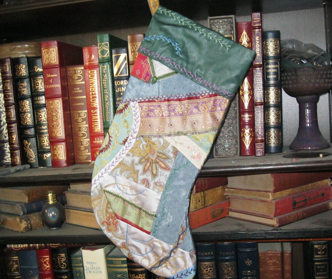 Crazy Quilt Christmas Stocking Hand Embroidered and Quilted Etsy