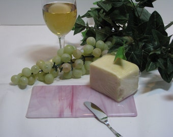 Pink / White 4x8 Fused Glass Cheese Tray