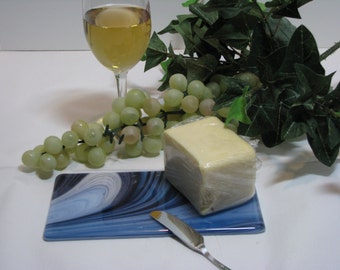 Blue / White 4x8 Fused Glass Cheese Tray