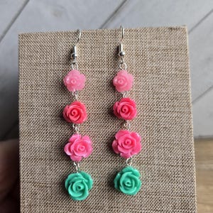 Multi-Colored Rose Flower Earrings