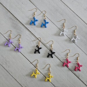 Fun Colorful Yellow, Black, Blue, White, Purple, Pink Trendy Balloon Dog Charm Earrings