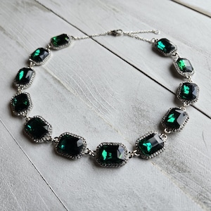 Emerald Green Rectangle Rhinestone Handmade Choker