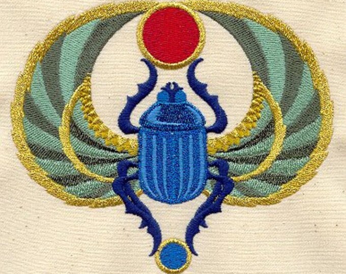 Egyptian Scarab Sapphire Drawstring Embroidered Dice Bag or Pouch