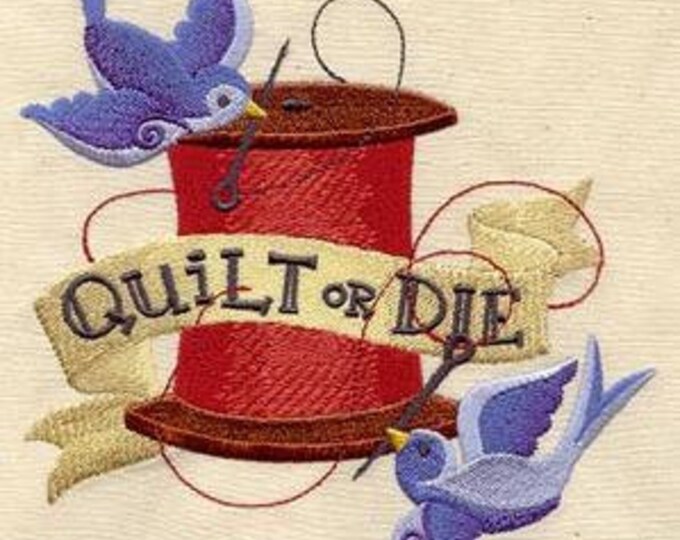 Quilt or Die Tattoo Spool Birds Quilting  Sewing Dice Bag or Pouch