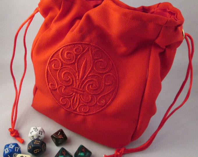 Fleur di lis Drawstring Embroidered Dice Bag or Pouch