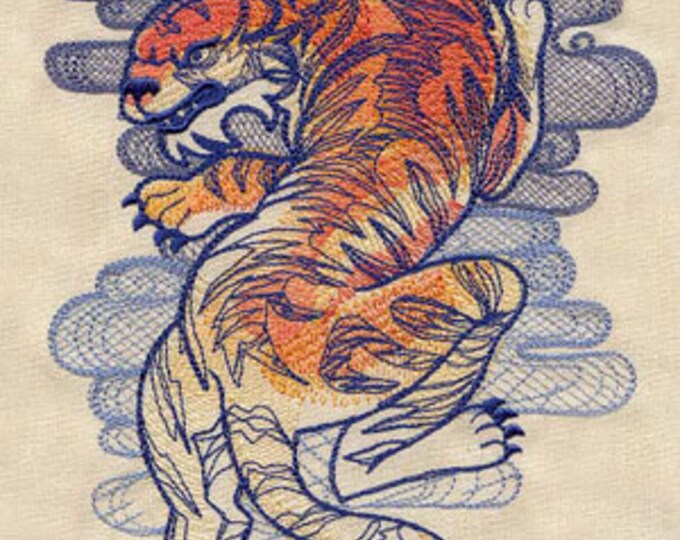 Tattoo Tiger Asian  Drawstring Embroidered Dice Bag or Pouch