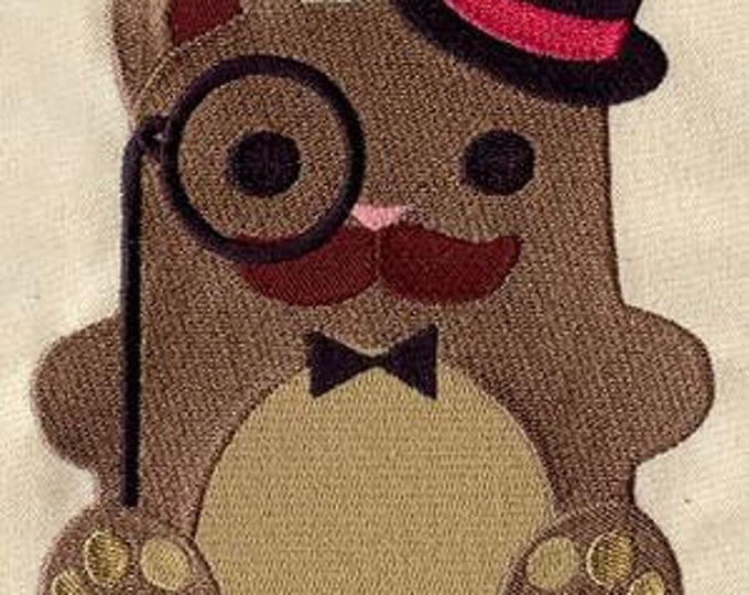 Dapper Monocle Top Hat Bear Teddy Bear Embroidered Dice Bag or Pouch