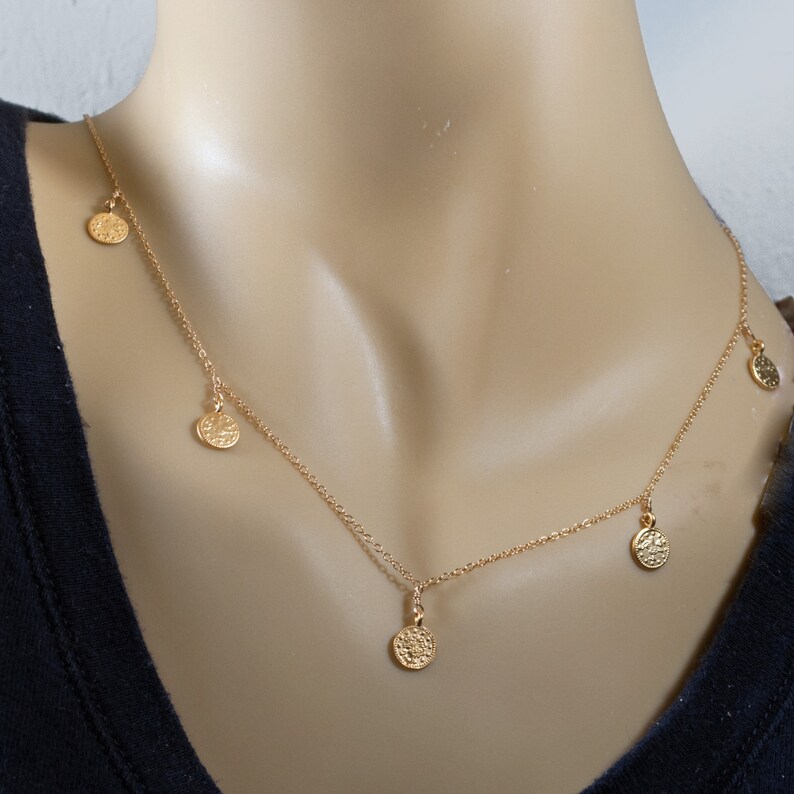 Newsroom Inspired Necklace // 5 Gold Coin Necklace on Delicate Etsy