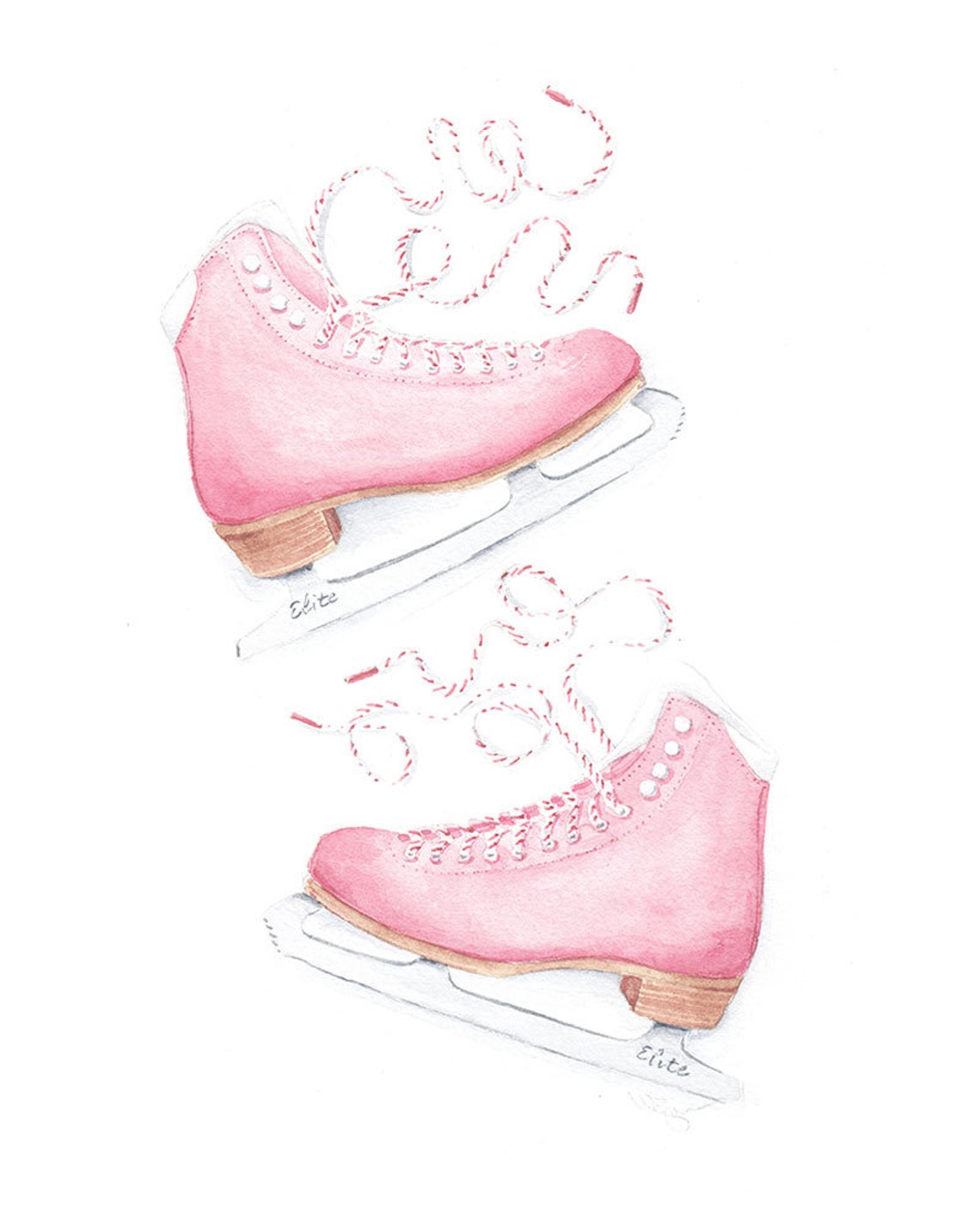 Vintage Pink Ice Skates Fine Art Watercolor Illustration Print - Etsy