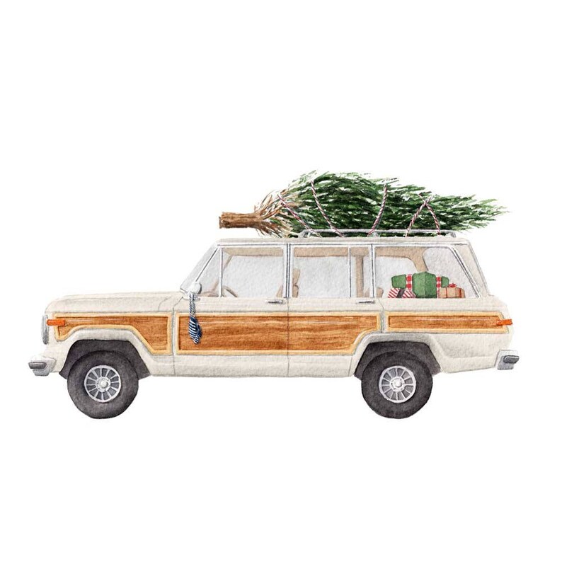 Vintage Jeep Grand Wagoneer Christmas Tree Fine Art Watercolor Etsy
