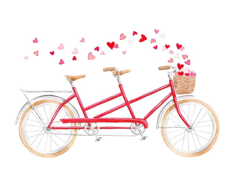 Red Tandem Bicycle Watercolor Fine Art Print Valentine's Etsy