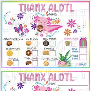 LBB Girl Scout Cookie Order Thank You Printable Little Brownie Cookies Form 2024 Axolotl mascot