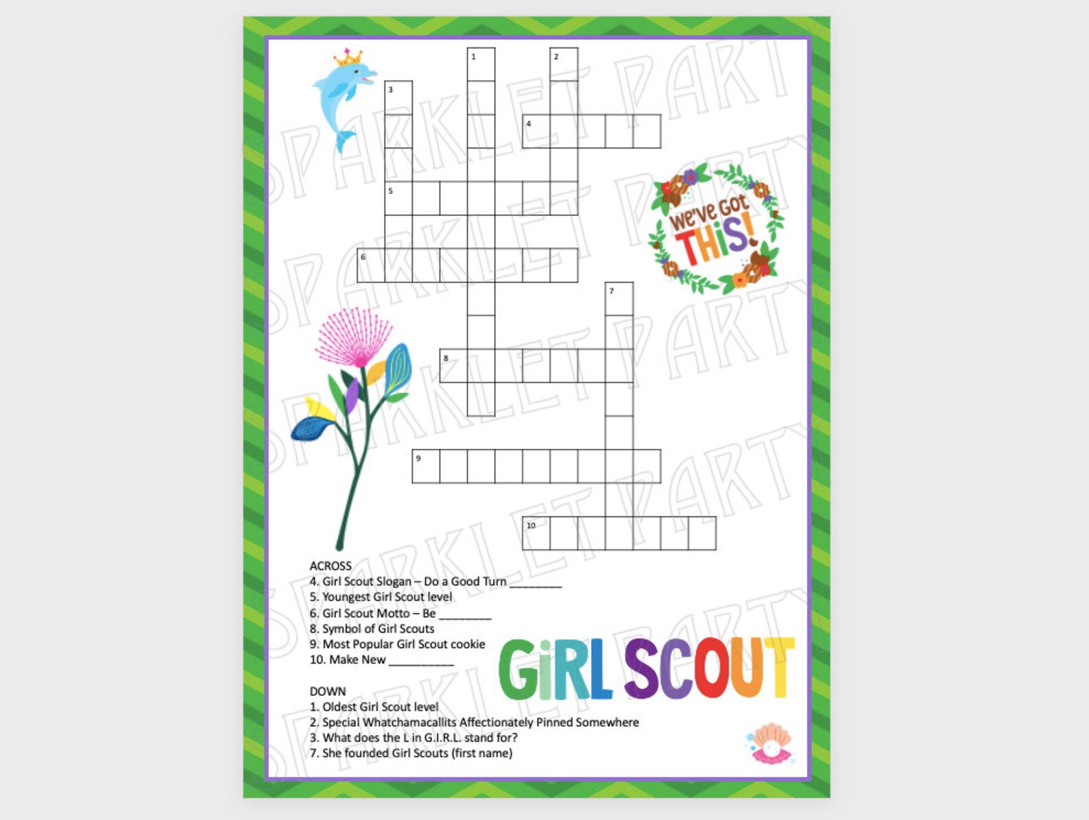 Girl Scout Crossword Puzzle Game Worksheet / Answer Sheet Etsy