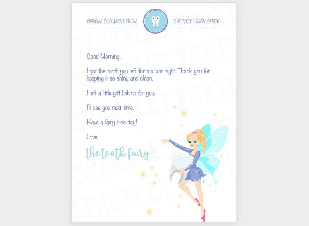 Tooth Fairy Letter Printable Instant Download Etsy