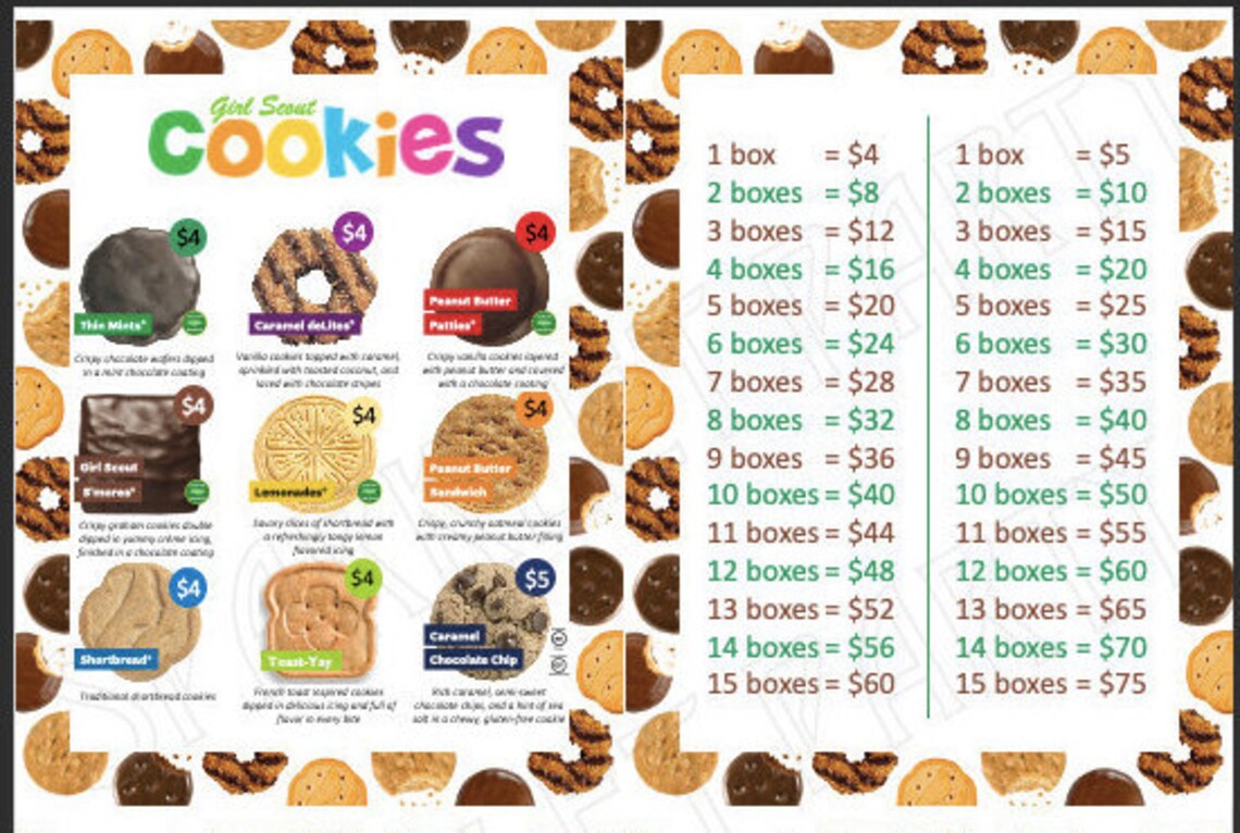 ABC Girl Scout Cookie Booth Lanyard Mini Menu Sheet Printable | Etsy