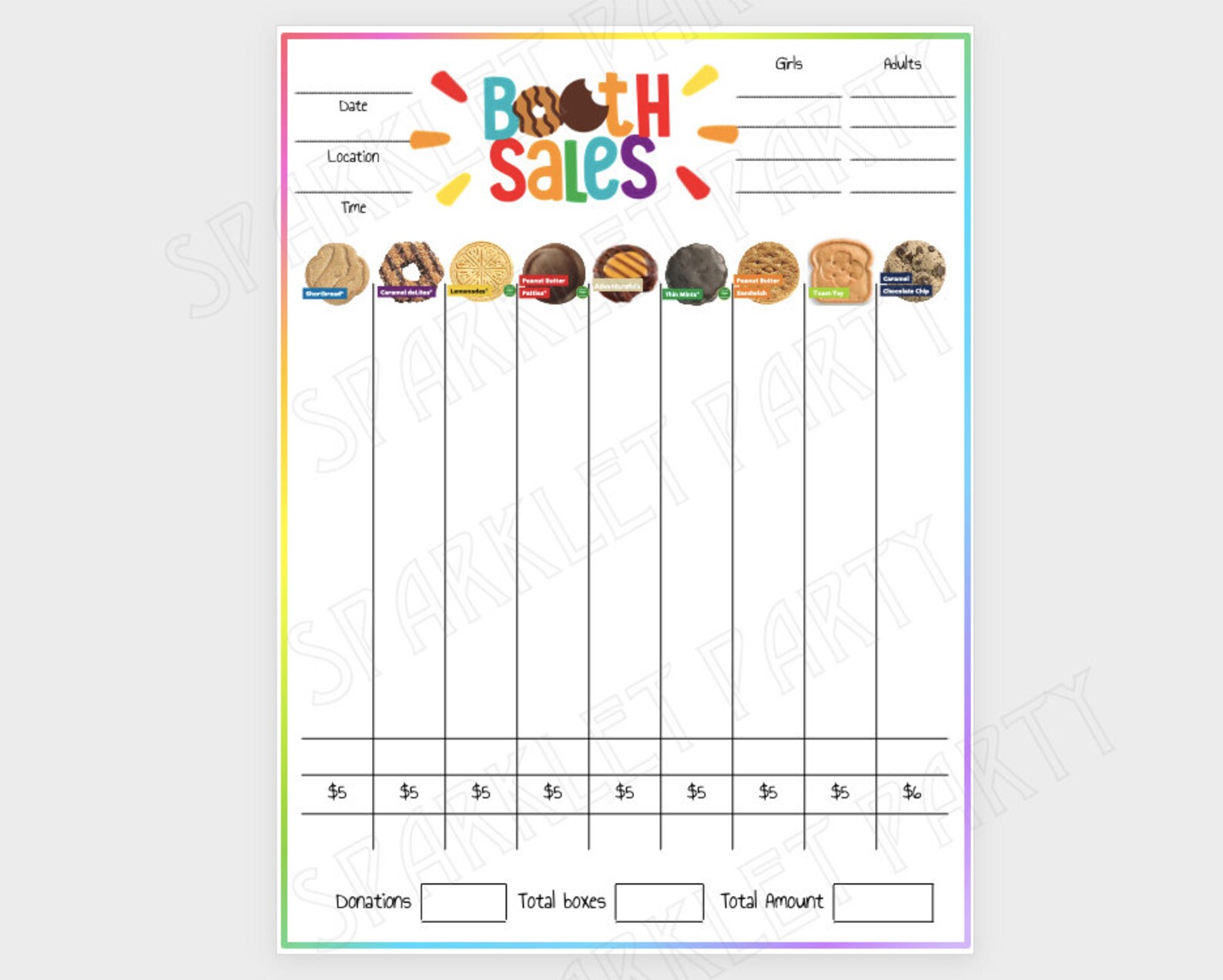ABC Girl Scout Cookie Booth Tally Count Sheet Printable Smart - Etsy