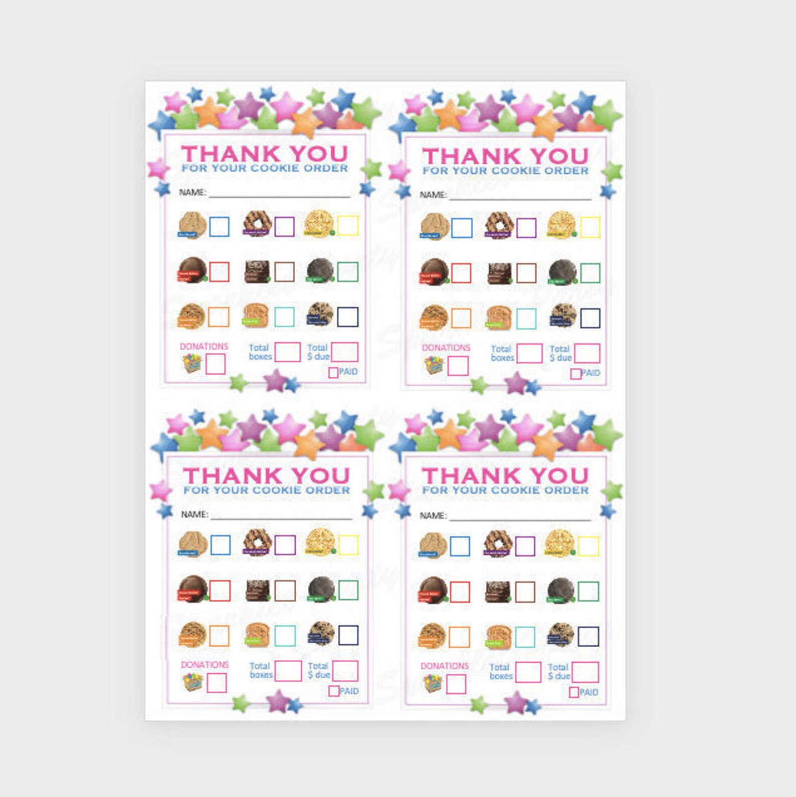 ABC Girl Scout Cookie Order Thank You Printable Smart Cookies Etsy