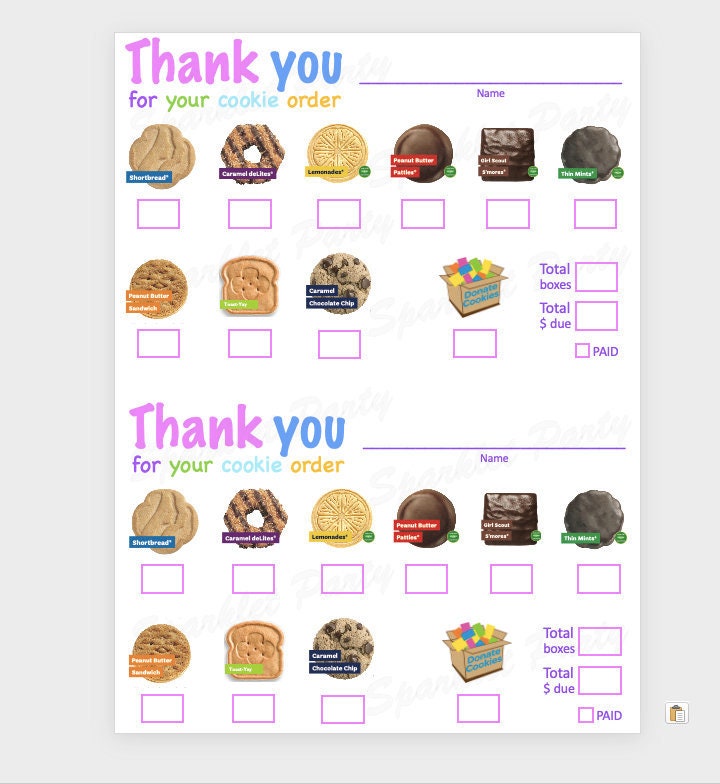 ABC Girl Scout Cookie Order Thank You Printable Smart Cookies Etsy